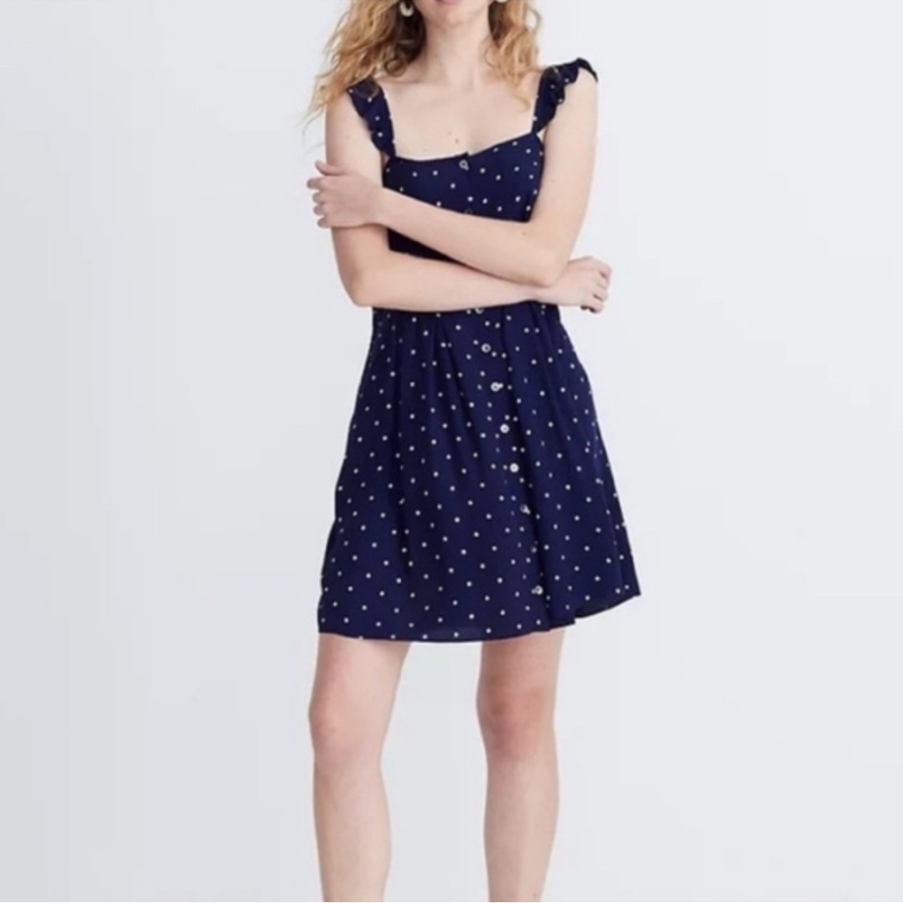 Madewell Womens Ruffle-Strap Dress in Polka Dot 2
